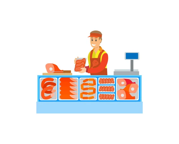 Butchers Department in Supermarket Store Vector — Stock Vector