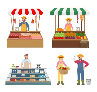 Ticaret kadın ve adam simgeler vektör çizim ayarla
