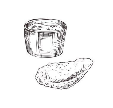 Tavuk kanadı sosu vektör tek renkli kroki ile