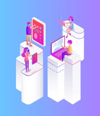 Sanal gerçeklik gözlükleri çizgi film afiş insanlarda