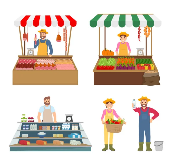 Trade Woman and Man Icons Set Vector Illustration — Stock Vector