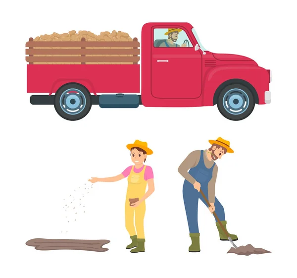 Landwirt Mann und Frau Symbole Vektor Illustration — Stockvektor