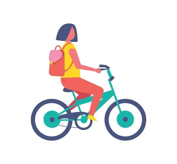 Girl Riding Bike Cartoon Isolated Vector Icon — Stock Vector