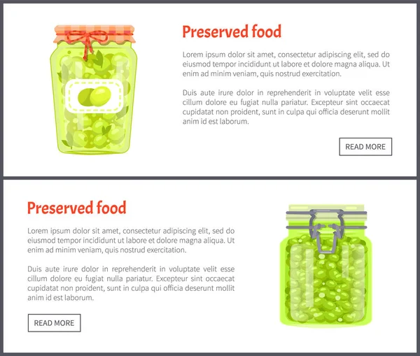 Bewaard voedsel Banners met olijven en druiven — Stockvector