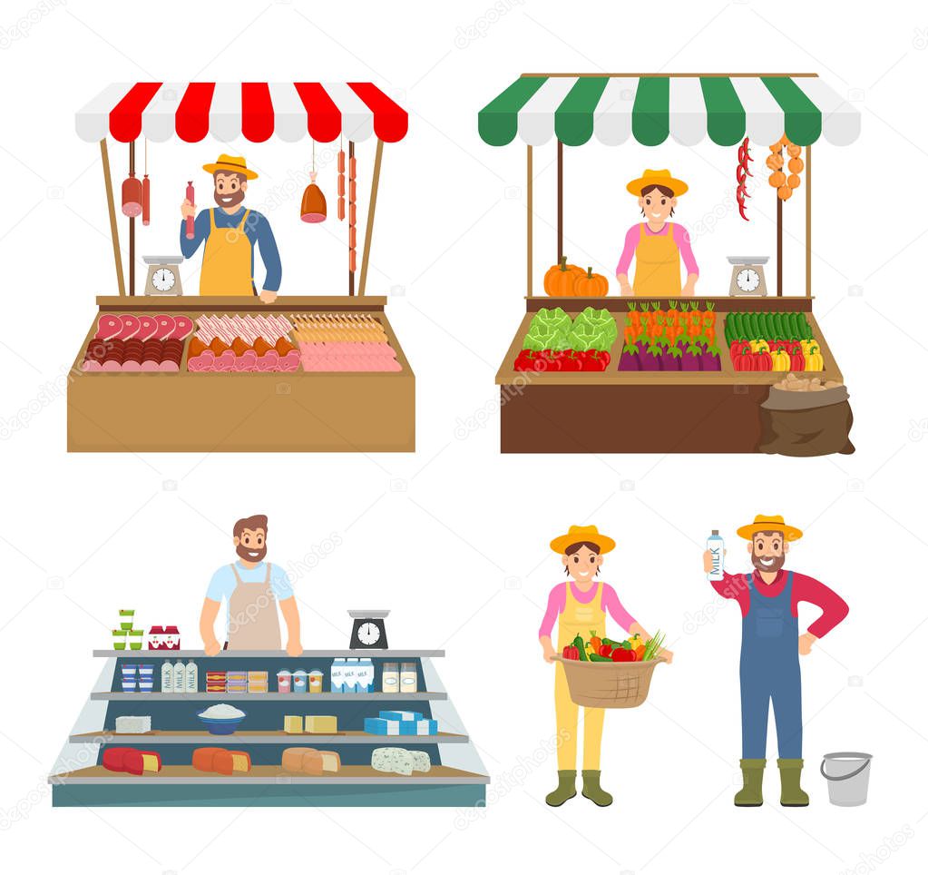 Trade Woman and Man Icons Set Vector Illustration