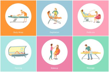 Solaryum Spa salonu ve vücut Icons Set vektör şal