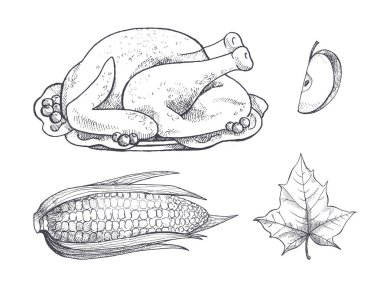 Türkiye'de et yemek ve Mısır sebze vektör ayarla