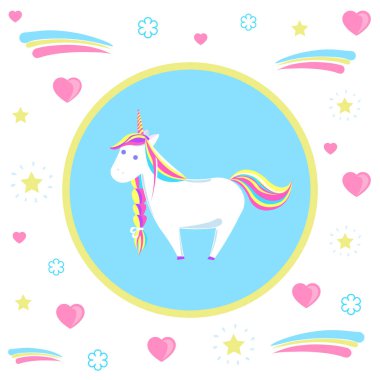 Gökkuşağı yele ve keskin boynuz olan gizemli at