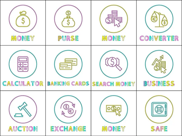 Набор иконок для различных видов банковской операции — стоковый вектор
