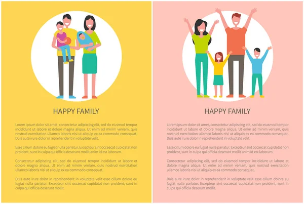 Lycklig familj föräldrar och barn mor innehar nyfödda — Stock vektor