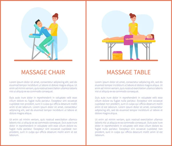 Massagestol och tabell tecknad utrustning Set — Stock vektor