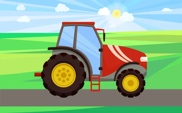 Traktor fährt auf der grünen Wiese Vektor Illustration — Stockvektor