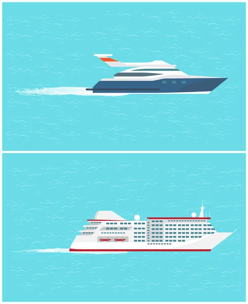 Water Transport Sea Trip and Cruise Liner Vector — Stock Vector