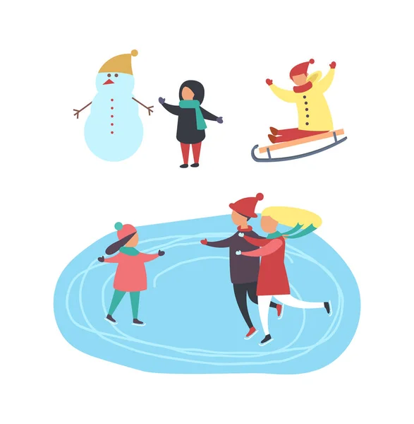 Patinoire et les gens, Les enfants jouent vectoriel — Image vectorielle