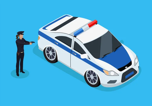 Oficer policji i samochód ikony ilustracja wektorowa — Wektor stockowy
