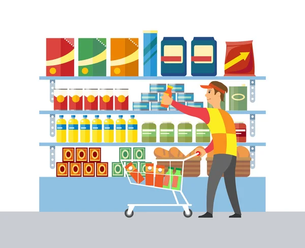 Supermarket Store Worker Merchandising Vector — Stock Vector