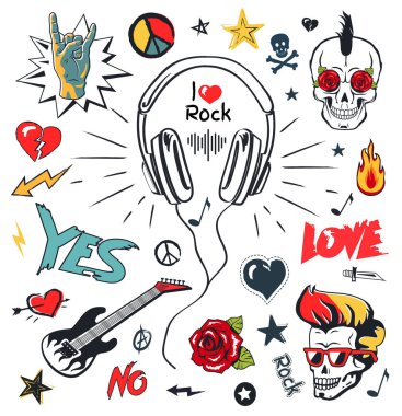 Headphones Music, Musical Patches, Stickers Icons clipart