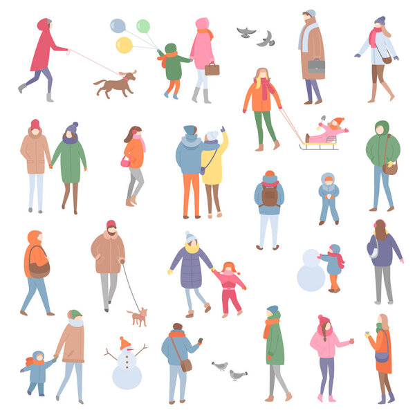 Зимняя и осенняя теплая одежда, люди ходят пешком
