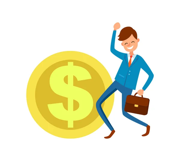 Dollar Icono y Empresario Haciendo Sí Gesto — Vector de stock