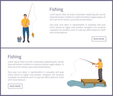 Vektör çizim balıkçılık insanlar posterler koymak