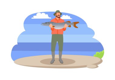 Balıkçı eller vektör çizim balıklarla