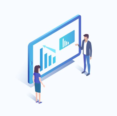 Bilgisayar ekranı ve analistler vektör çizim