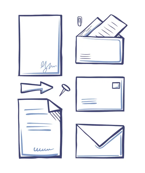 Papel de oficina y documentos en letras Set Vector — Vector de stock