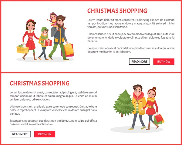 Cartaz de compras de Natal, casal e crianças —  Vetores de Stock