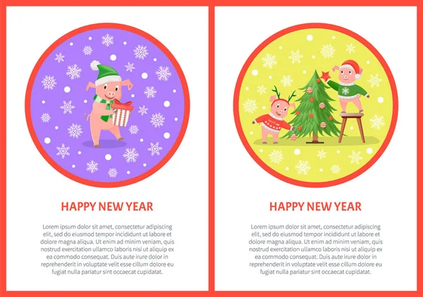 Ευτυχισμένο το νέο έτος χοίρου χρωματιστό μοτίβο χαιρετισμό διάνυσμα — Διανυσματικό Αρχείο