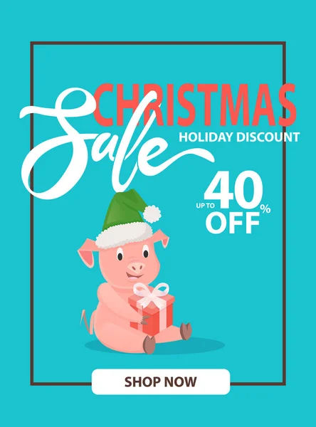 Christmas Sale Holiday Discount 40 percent Piglet — Stock Vector