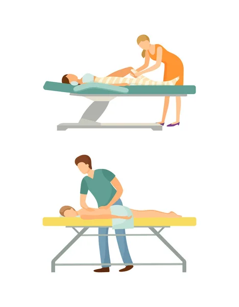 스파 살롱 바디 랩 절차 마사지 안마사에 의해 — 스톡 벡터