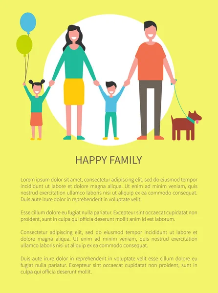 Glückliche Familie begrüßt jeden Poster mit Text — Stockvektor