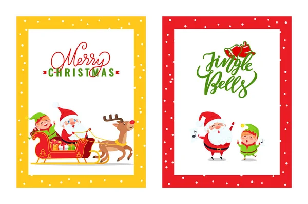 Cards with Santa Claus, Reindeer, Elf, Dwarf