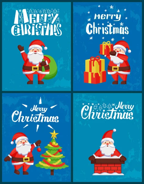 Wesołych Świąt kartka powitalna zestaw z Mikołajem — Wektor stockowy