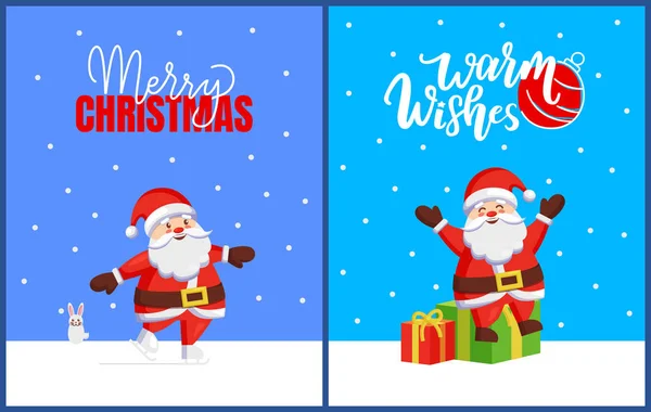 Veselé vánoční sada karet s Santa a Bunny — Stockový vektor