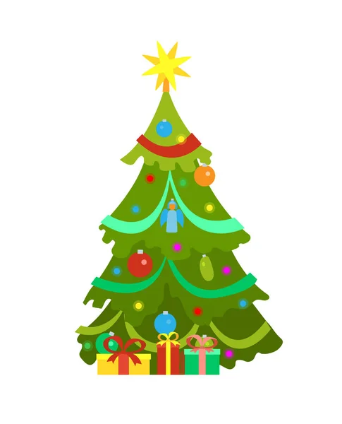 Decorated Christmas Tree Vector Icon Isolated — Stock Vector