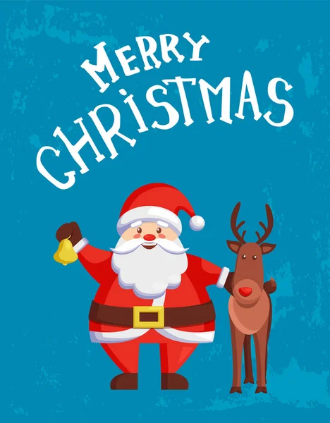 Neşeli Noel tebrik kartı Noel Baba ve geyik — Stok Vektör