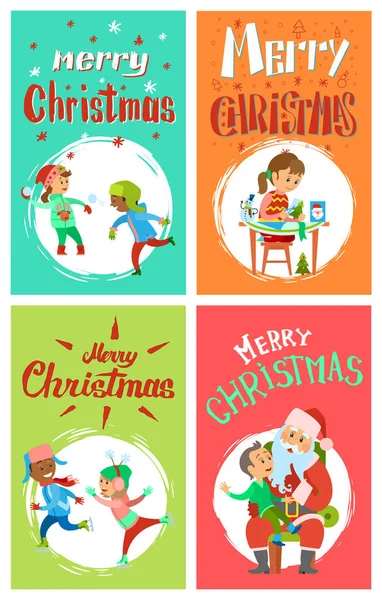 New Year Holidays Merry Christmas Postcards Set — Stock Illustration New Year Holidays Merry Christmas Postcards Set Stock Illustration