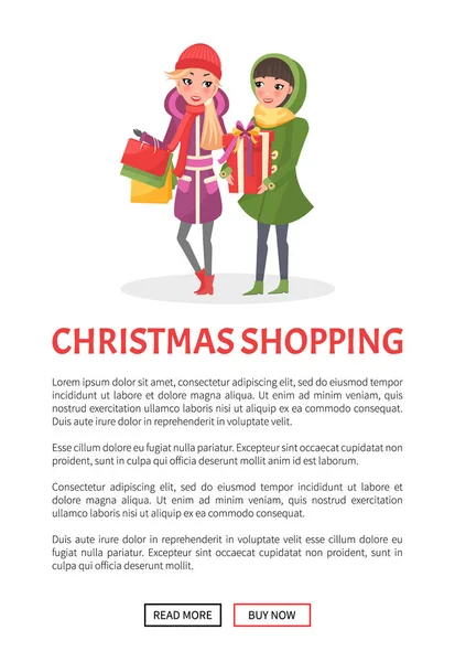 Boże Narodzenie zakupy plakat, kobiety ciepłe zimowe tkaniny — Wektor stockowy