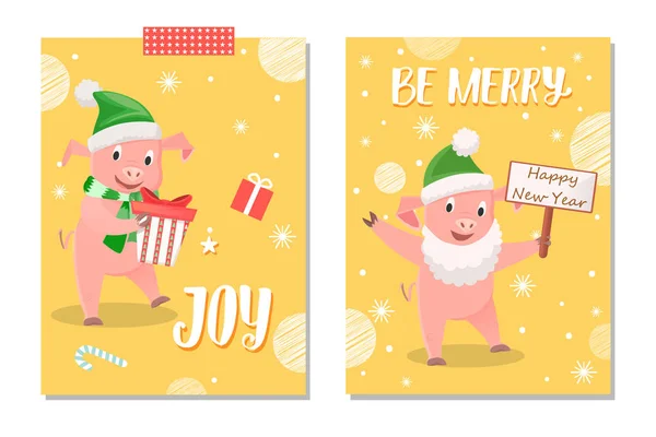 Wishes Greeting with Piglets Gifts and Card Vector