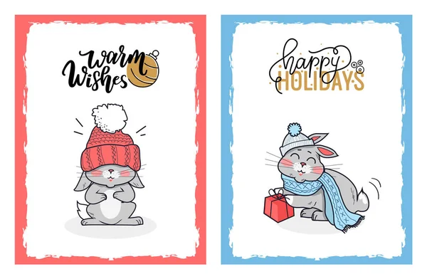 Cliparts von hübschen Hasen auf Weihnachtskarten — Stockvektor