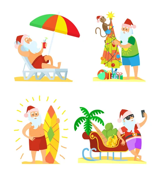 Noel Beach tatil Santa vektör topluluğu — Stok Vektör