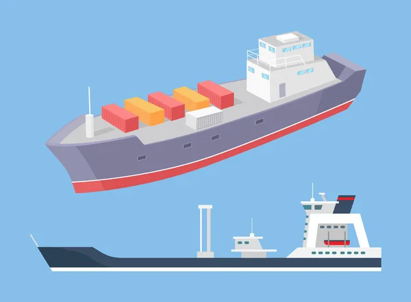 Φορτηγό πλοίο και αστυνομία λέμβος θαλάσσια σκάφη — Διανυσματικό Αρχείο