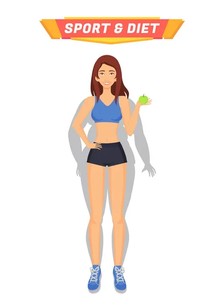 Sport und Ernährung gesunde Frau Vektor Illustration — Stockvektor