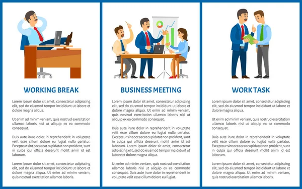 Processo di lavoro in ufficio, capo e dipendenti — Vettoriale Stock