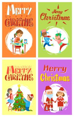 Çocuklar, kartları kümesi Noel tatil hazırlanması