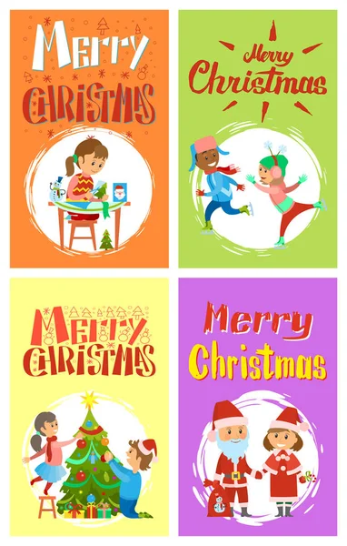 Christmas Holidays Preparation of Kids, Cards Set — Stock Vector