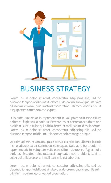 Плакат бизнес-стратегии, бизнесмен на семинаре — стоковый вектор