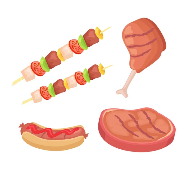 BBQ Grill Fleisch Rindfleisch Huhn Vektor Illustration — Stockvektor