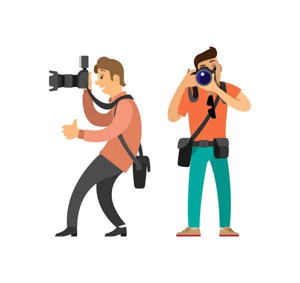 Paparazzi újságíró, így a képek a kamerák — Stock Vector